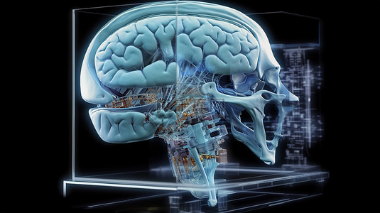 科技脑背景图片_人工智能机器人对 X 射线脑断层扫描进行 3D 分析