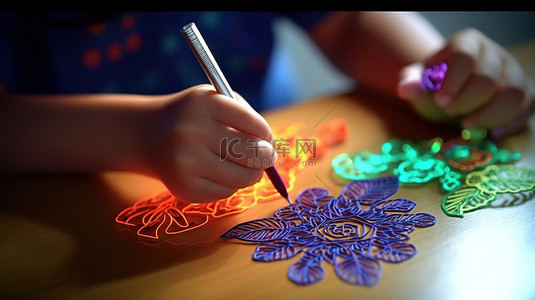 家庭学校儿童背景图片_孩子用 3D 笔创作艺术