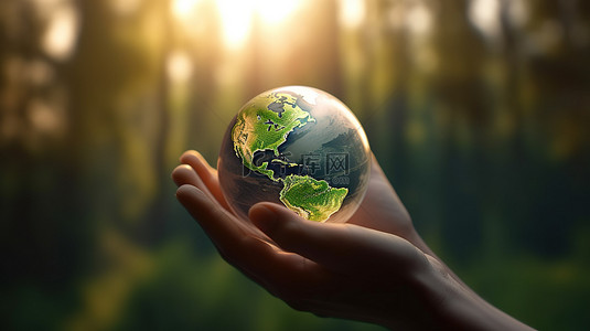 环境保护概念手握地球仪 3D 渲染图像