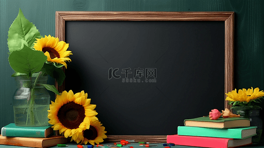 老师卡通背景图片_数学黄色植物向日葵黑板