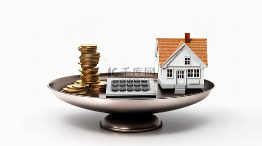 金背景图片_平衡房屋和货币规模的 3d 渲染