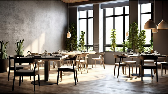 高档而温馨的餐厅内部现代舒适感与当代设计的结合 3D 渲染