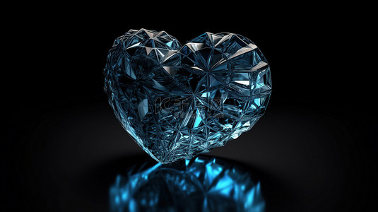 爱心和破碎的爱心背景图片_深色背景中 3d 渲染的水晶心