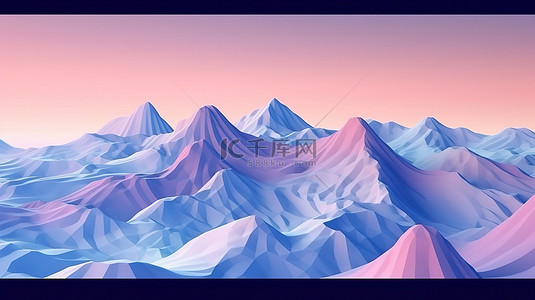 紫色天空背景背景图片_低聚柔和山脉的 3d 插图