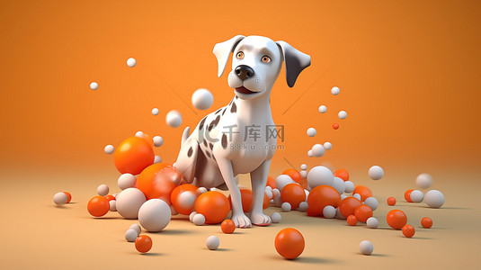 狗狗狗插画背景图片_一只顽皮的狗在运动中的 3D 插图