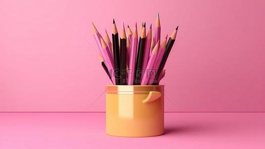 教育课程培训背景图片_教育和创造力将毕业帽和铅笔的 3D 渲染结合在粉红色的墙上
