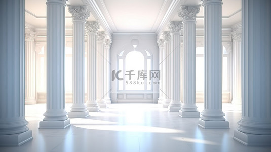 罗马建筑内部背景图片_辐射入口传统室内建筑与标志性柱子和柱廊 3D 渲染