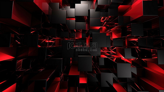 红色ppt模板背景图片_在 3d 中呈现的红色和黑色抽象几何背景