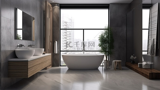 漂亮的瓷砖背景图片_豪华的瓷砖装饰在 3D 渲染中增强了现代阁楼浴室