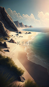 蓝天海洋背景图片_沙滩夏季阳光背景