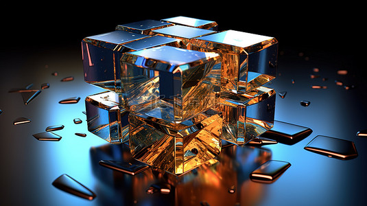 破碎的几何抽象插图，以 3D 渲染中破碎的立方体玻璃金属和塑料矩形为特色