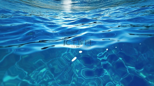 低低背景图片_宁静的蓝色海洋表面，带有柔和的波纹，波浪的低角度视图和软焦 3D 渲染中的特写自然