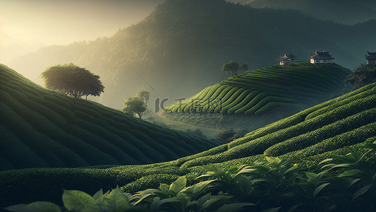 自有种植背景图片_茶园田野自然绿色背景