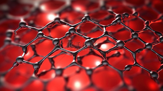 3D渲染红色石墨烯分子纳米结构技术