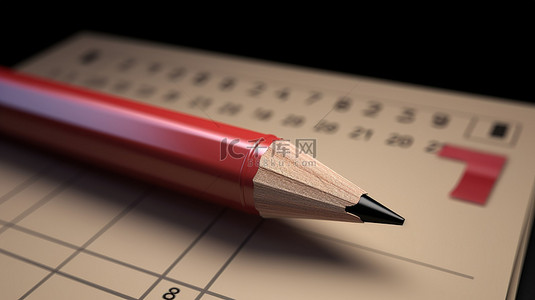 日常图标背景图片_带铅笔渲染的 3D 插图日历图标