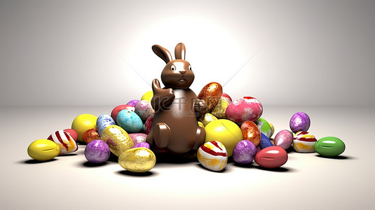 兔子图标背景图片_社交媒体的巧克力复活节兔子 3d 图标