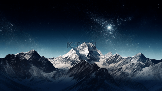 山脉雪山星空装饰图案月亮背景