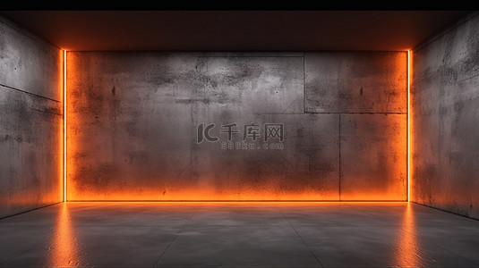 昏暗小巷背景图片_在昏暗的房间 3D 渲染中，哥特式氛围橙色霓虹灯在空混凝土墙上发光