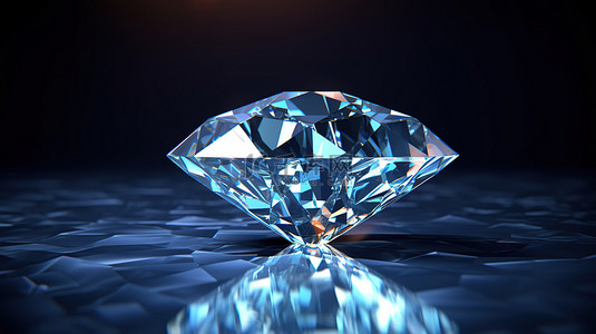 镜面背景上闪闪发光的钻石，具有额外的空间 3D 渲染