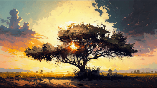 风景夕阳树背景