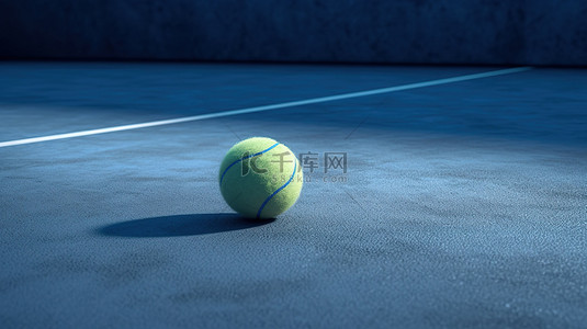 带有 3d 渲染网球的蓝色混凝土球场