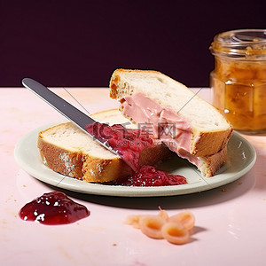 黄油和果酱三明治用工匠果酱制成杏子酪乳果酱果酱第二张图片