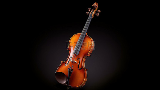 1 传统木制小提琴和弓在深色背景下的 3D 渲染