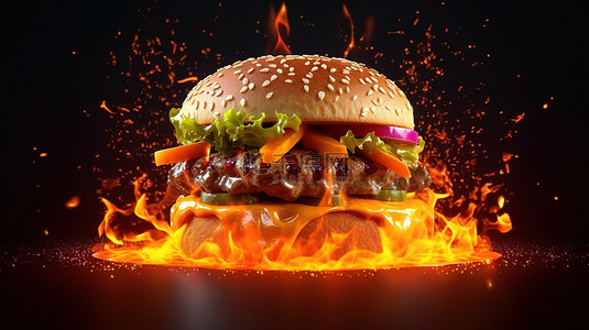汉堡背景图片_令人惊叹的 3D 渲染中的爆炸汉堡