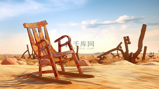 石油摇椅的沙漠绿洲 3d 渲染