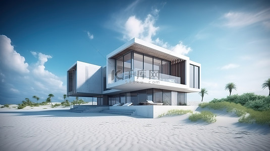 设计旅游背景图片_豪华海滩别墅的概念 3D 外观设计