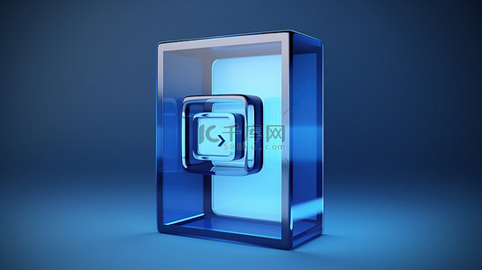 蓝色背景上的放大镜图标使用 3D 面板和框架框搜索互联网