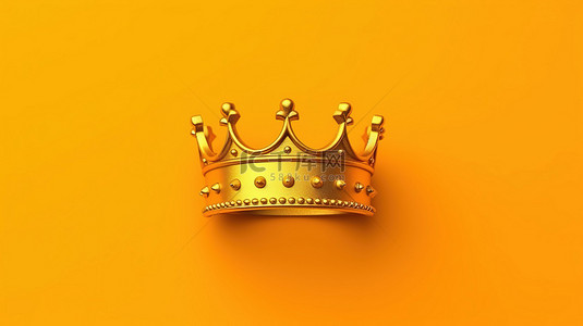 富丽堂皇的金冠的 3D 渲染图像在充满活力的黄色背景下体现了王者财富的概念