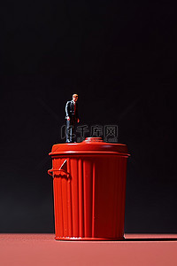 西装背景图片_一个穿着西装的小个子男人在红色垃圾桶附近摆姿势
