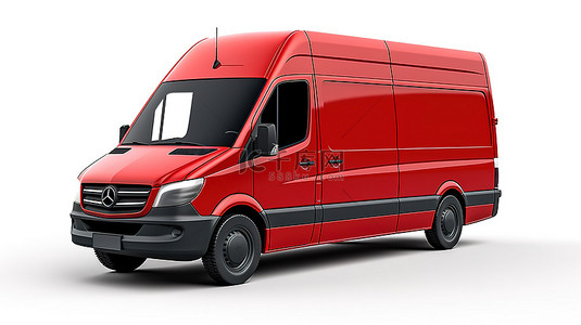 白色背景上的小负载运输红色商用货车非常适合您的 3D 设计插图