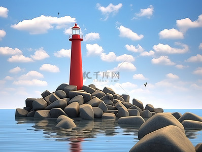 荷兰海岸灯塔形状的岩石