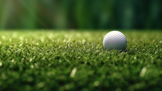 绿色草地背景图片_以运动为主题的高尔夫球 3D 渲染，位于郁郁葱葱的球道草地上，背景是充满活力的绿色