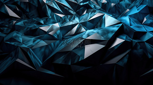彩虹色蓝色金属质感几何结晶墙纸，具有抽象面背景和 3D 渲染中的三角形瓷砖