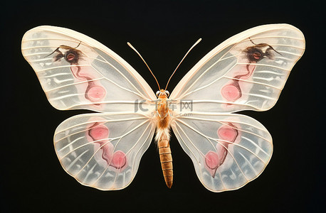 一只有两个翅膀和粉红色斑点的蝴蝶
