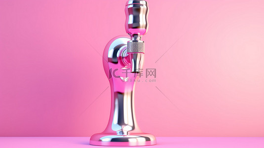 龙头背景图片_蓝色背景上的 3D 渲染双色调粉色啤酒龙头