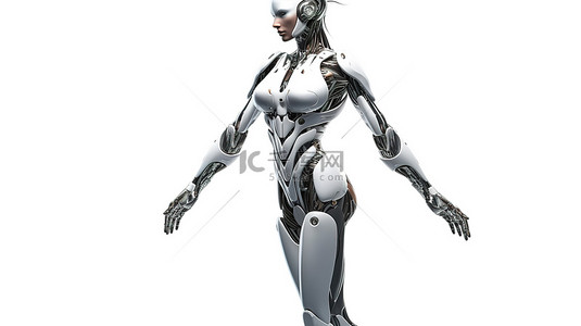 女模特背景图片_3D 渲染中女性机器人或机器人的全身隔离