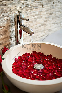 水槽上的红玫瑰花瓣