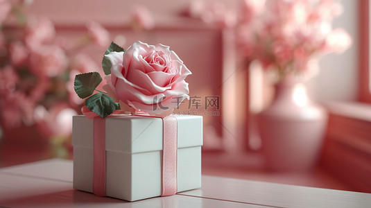 情人节遇上团圆节背景图片_房间桌子上的礼物和花朵背景图片