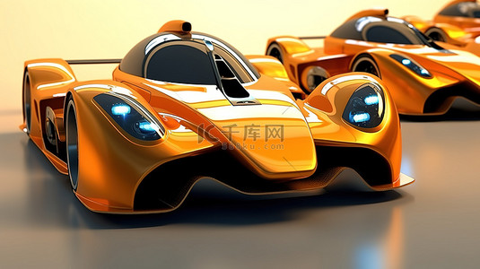 高速橙色赛车的创新 3D 渲染