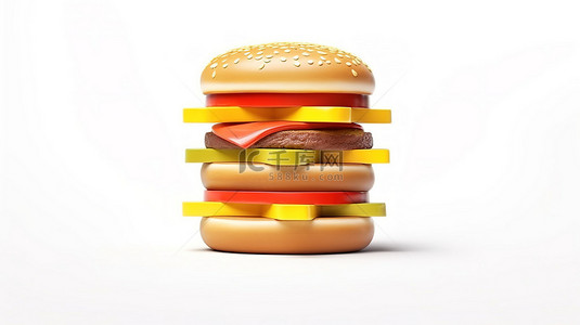 白色背景上的 3d 简约快餐表情符号汉堡符号