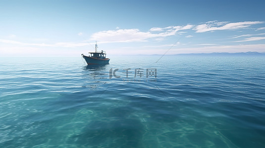 游艇配件背景图片_船在孤独的海洋环境中 3d 渲染图像