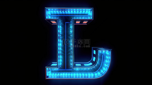 字体背景图片_3d 渲染蓝色霓虹灯 led 字体与未来字母 l