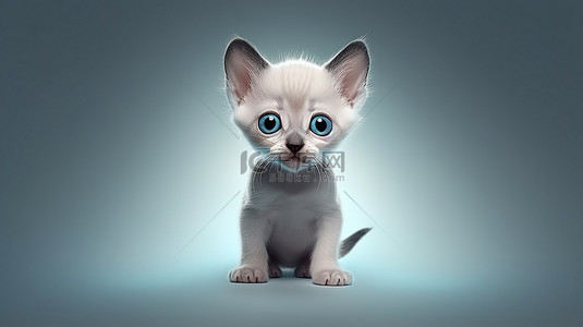 迷人的猫科动物伴侣东方风格的大发光眼睛小猫的 3D 插图