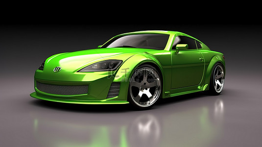高性能绿色跑车轿跑车，具有先进的赛车调校和通过 3D 渲染增强的特殊零件