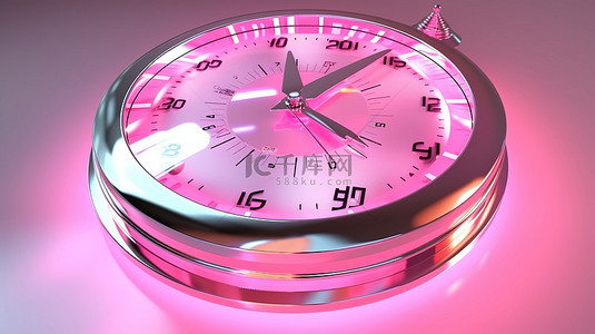 背光粉色 3D 时钟，银针显示下午 3 点上午照明 3D 插图