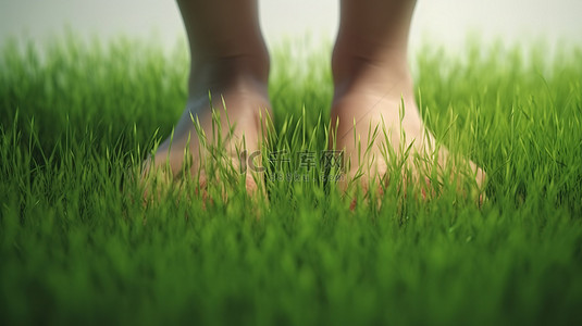 光脚赤脚背景图片_计算机生成的儿童赤脚覆盖着郁郁葱葱的绿草的图像